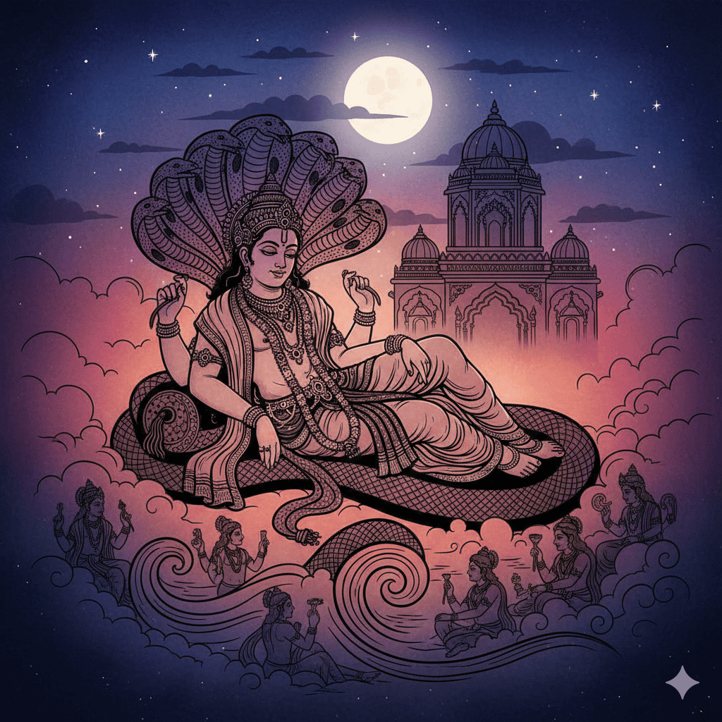 Vishnu in Vaikuntha - The eternal celestial abode of Lord Vishnu